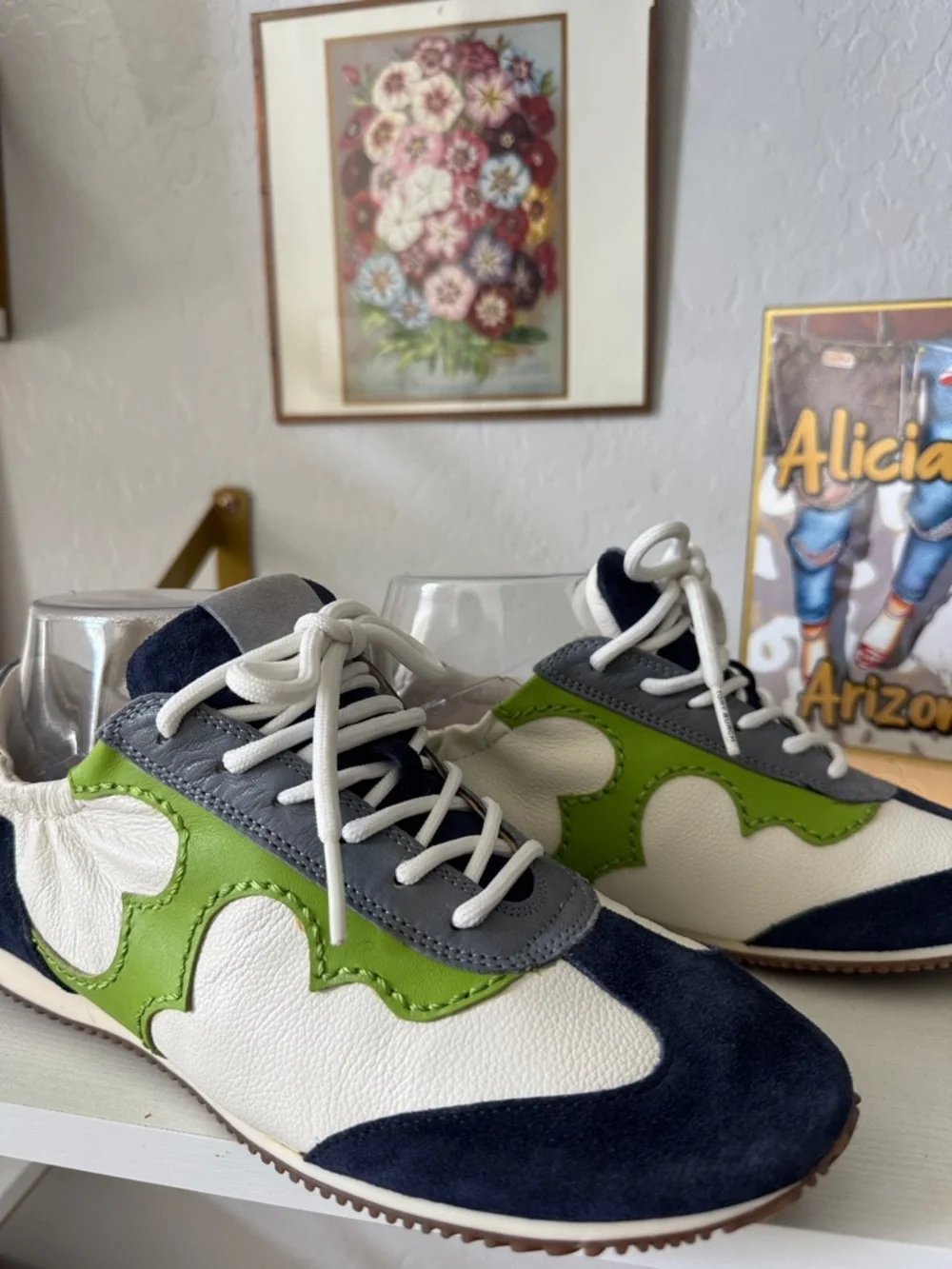 Tory Burch Bi-color green blue Leather Sneaker 8 NWOT - Picture 6 of 11
